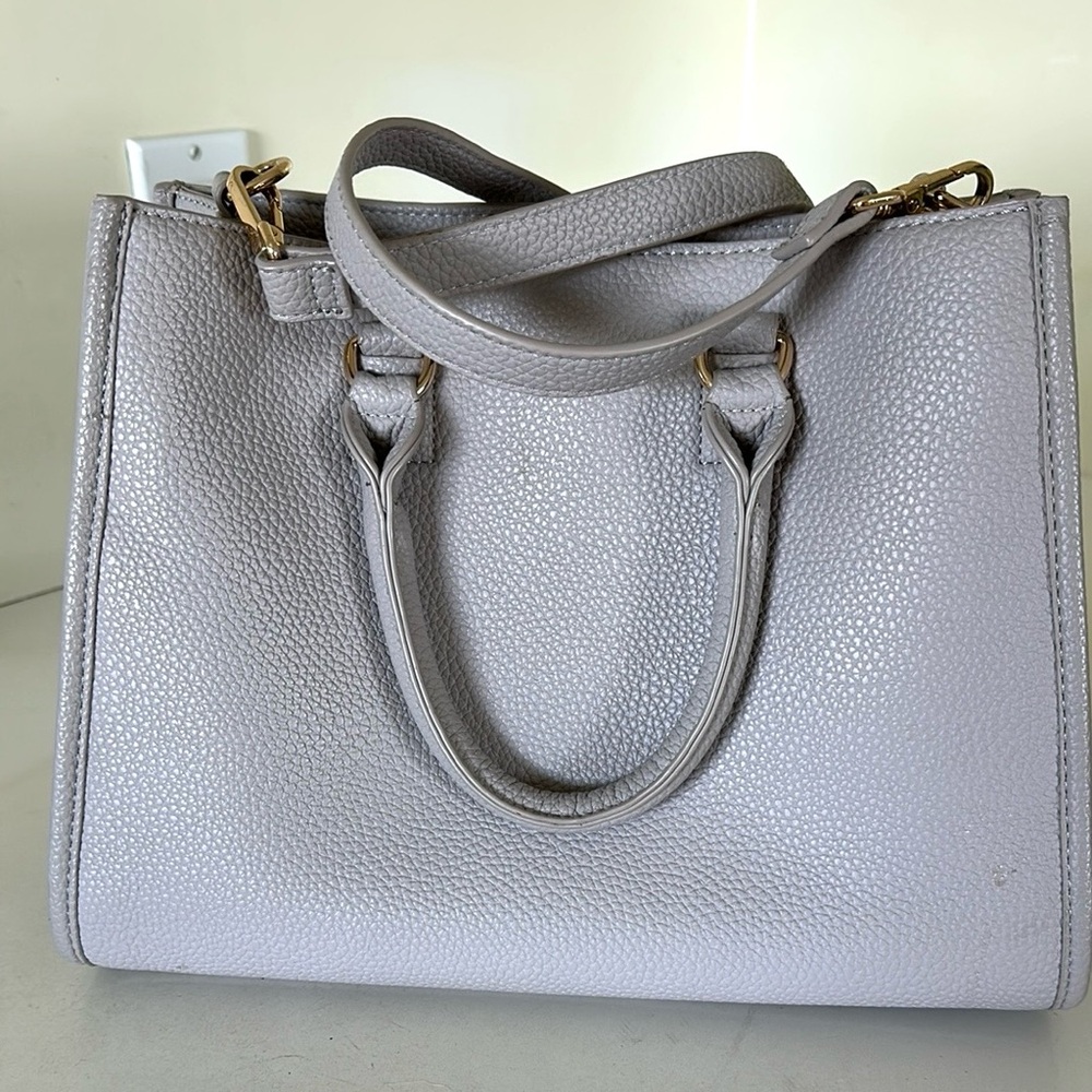 Chic Pebbled Leather Satchel in Light Gray